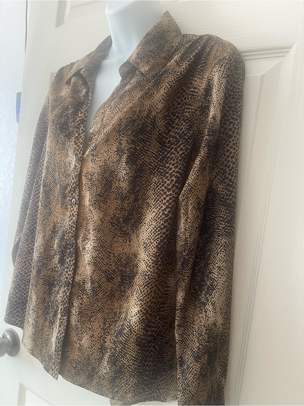 Women's Brown Animal-Print Button-Down Shirt - Picture 3 of 7